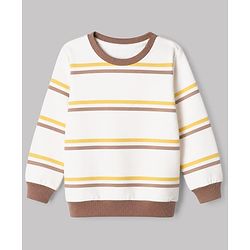 Babyhug 100% Cotton Heavy Gauge Terry Knit Striped Sweatshirts With Full Sleeves and Tiger Print Pack of 2 - Dark Green & Beige