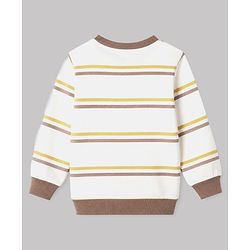 Babyhug 100% Cotton Heavy Gauge Terry Knit Striped Sweatshirts With Full Sleeves and Tiger Print Pack of 2 - Dark Green & Beige