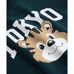 Babyhug 100% Cotton Heavy Gauge Terry Knit Striped Sweatshirts With Full Sleeves and Tiger Print Pack of 2 - Dark Green & Beige