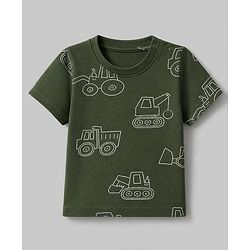 Babyhug 100% Cotton Knit Half Sleeves Co-Ords T-Shirt & Shorts Night Suit with Vehicle Print Pack of 2 - Green & White