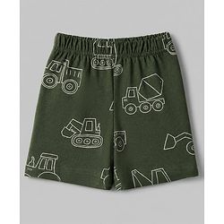 Babyhug 100% Cotton Knit Half Sleeves Co-Ords T-Shirt & Shorts Night Suit with Vehicle Print Pack of 2 - Green & White