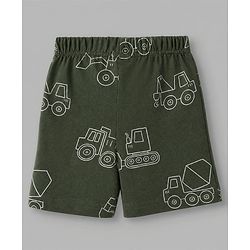 Babyhug 100% Cotton Knit Half Sleeves Co-Ords T-Shirt & Shorts Night Suit with Vehicle Print Pack of 2 - Green & White