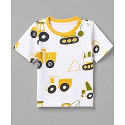 Babyhug 100% Cotton Knit Half Sleeves Co-Ords T-Shirt & Shorts Night Suit with Vehicle Print Pack of 2 - Green & White