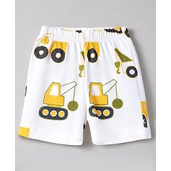 Babyhug 100% Cotton Knit Half Sleeves Co-Ords T-Shirt & Shorts Night Suit with Vehicle Print Pack of 2 - Green & White