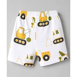 Babyhug 100% Cotton Knit Half Sleeves Co-Ords T-Shirt & Shorts Night Suit with Vehicle Print Pack of 2 - Green & White