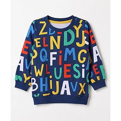 Babyhug 100% Cotton Terry Knit Sweatshirt with Full Sleeves and Alphabet Print - Navy Blue