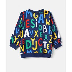 Babyhug 100% Cotton Terry Knit Sweatshirt with Full Sleeves and Alphabet Print - Navy Blue