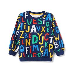 Babyhug 100% Cotton Terry Knit Sweatshirt with Full Sleeves and Alphabet Print - Navy Blue