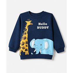 Babyhug 100% Cotton Terry Knit Full Sleeves Sweatshirt with Giraffe & Elephant Print in Blue