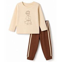 Babyhug 100% Cotton Knit Full Sleeves T-Shirt & Pyjama Night Suit with Animal Print - Brown