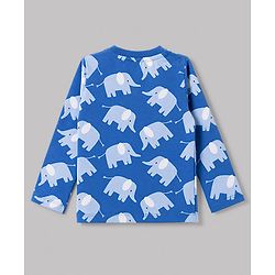 Babyhug 100% Cotton Knit Full Sleeves Co-Ords T-Shirt & Pyjama Night Suit with Elephant Print - Blue