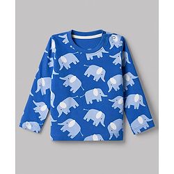 Babyhug 100% Cotton Knit Full Sleeves Co-Ords T-Shirt & Pyjama Night Suit with Elephant Print - Blue