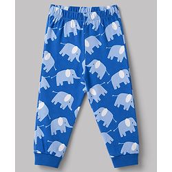 Babyhug 100% Cotton Knit Full Sleeves Co-Ords T-Shirt & Pyjama Night Suit with Elephant Print - Blue