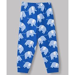 Babyhug 100% Cotton Knit Full Sleeves Co-Ords T-Shirt & Pyjama Night Suit with Elephant Print - Blue