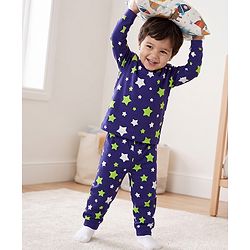 Babyhug 100% Cotton Knit Full Sleeves Co-Ords T-Shirt & Pyjama NIght Suit with Star Print - Purple