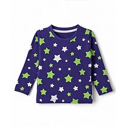 Babyhug 100% Cotton Knit Full Sleeves Co-Ords T-Shirt & Pyjama NIght Suit with Star Print - Purple