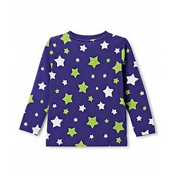 Babyhug 100% Cotton Knit Full Sleeves Co-Ords T-Shirt & Pyjama NIght Suit with Star Print - Purple