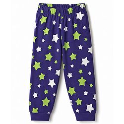 Babyhug 100% Cotton Knit Full Sleeves Co-Ords T-Shirt & Pyjama NIght Suit with Star Print - Purple