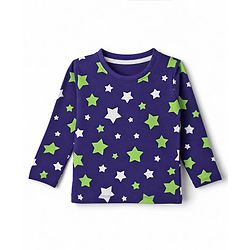 Babyhug 100% Cotton Knit Full Sleeves Co-Ords T-Shirt & Pyjama NIght Suit with Star Print - Purple