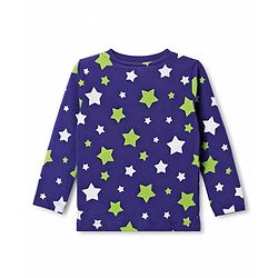 Babyhug 100% Cotton Knit Full Sleeves Co-Ords T-Shirt & Pyjama NIght Suit with Star Print - Purple