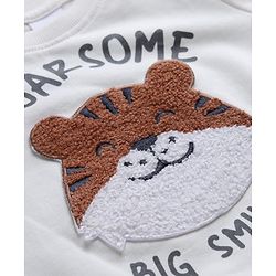 Babyhug 100% Cotton Terry Knit Sweatshirt with Full Sleeves and Tiger Applique in Offwhite