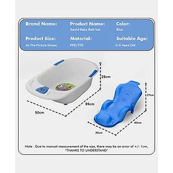 Babyhug Baby Bath Tub with Bath Rack & Temperature Sensor - White Blue| Detachable Bather Support| Anti-Slip Base| Suitable for 0 to 3 Years| Drain Plug