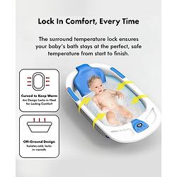 Babyhug Baby Bath Tub with Bath Rack & Temperature Sensor - White Blue| Detachable Bather Support| Anti-Slip Base| Suitable for 0 to 3 Years| Drain Plug
