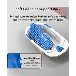 Babyhug Baby Bath Tub with Bath Rack & Temperature Sensor - White Blue| Detachable Bather Support| Anti-Slip Base| Suitable for 0 to 3 Years| Drain Plug