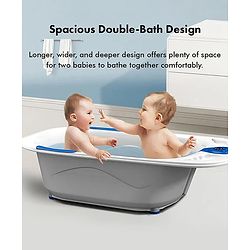 Babyhug Baby Bath Tub with Bath Rack & Temperature Sensor - White Blue| Detachable Bather Support| Anti-Slip Base| Suitable for 0 to 3 Years| Drain Plug