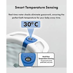 Babyhug Baby Bath Tub with Bath Rack & Temperature Sensor - White Blue| Detachable Bather Support| Anti-Slip Base| Suitable for 0 to 3 Years| Drain Plug