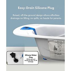 Babyhug Baby Bath Tub with Bath Rack & Temperature Sensor - White Blue| Detachable Bather Support| Anti-Slip Base| Suitable for 0 to 3 Years| Drain Plug