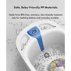 Babyhug Baby Bath Tub with Bath Rack & Temperature Sensor - White Blue| Detachable Bather Support| Anti-Slip Base| Suitable for 0 to 3 Years| Drain Plug