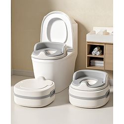 Babyhug 3-in-1 Baby Potty Chair for Toddlers | Potty Chair, Potty Seat & Step Stool| Removable Seat Insert| Side Handles| Raised Backrest| Splash Guard| Easy to Clean| Potty Training Essential - Grey