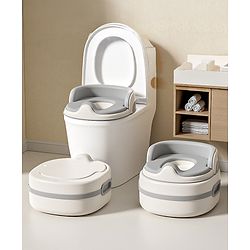 Babyhug 3-in-1 Baby Potty Chair for Toddlers | Potty Chair, Potty Seat & Step Stool| Removable Seat Insert| Side Handles| Raised Backrest| Splash Guard| Easy to Clean| Potty Training Essential - Grey