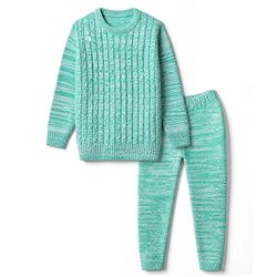 Babyhug Knit Full Sleeves Solid Sweater Set - Blue