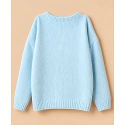 Babyhug Knit Full Sleeves Sweater Set With Bow Embroidery - Light Blue