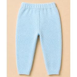 Babyhug Knit Full Sleeves Sweater Set With Bow Embroidery - Light Blue