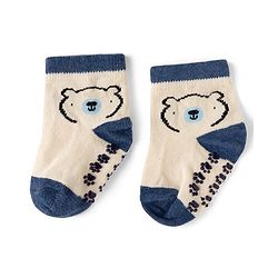 Cute Walk by Babyhug Cotton Knit Anti-bacterial Anti-skid Ankle Length Striped Socks With Animal & Text Design Pack of 3 - Beige