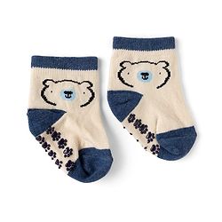 Cute Walk by Babyhug Cotton Knit Anti-bacterial Anti-skid Ankle Length Striped Socks With Animal & Text Design Pack of 3 - Beige