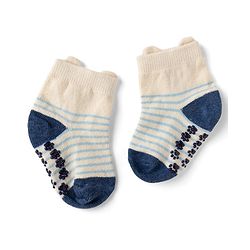 Cute Walk by Babyhug Cotton Knit Anti-bacterial Anti-skid Ankle Length Striped Socks With Animal & Text Design Pack of 3 - Beige