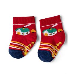 Cute Walk by Babyhug Cotton Knit Anti-bacterial Anti-skid Ankle Length Striped Socks With Animal Design Pack of 3 - Yellow & Red