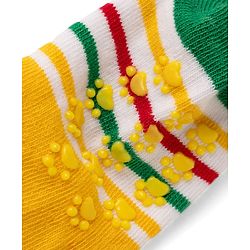 Cute Walk by Babyhug Cotton Knit Anti-bacterial Anti-skid Ankle Length Striped Socks With Animal Design Pack of 3 - Yellow & Red