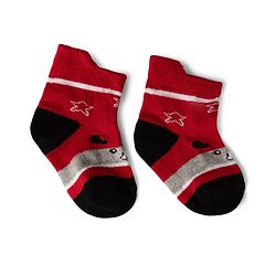 Cute Walk by Babyhug Cotton Knit Anti-bacterial Anti-skid Ankle Length Striped Socks With Animal & Star Design Pack of 3 - Grey, Red & White