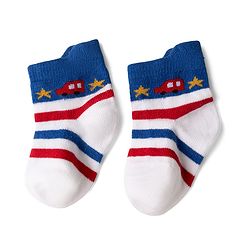 Cute Walk by Babyhug Cotton Knit Anti-bacterial Anti-skid Ankle Length Striped Socks With Animal & Star Design Pack of 3 - Grey, Red & White