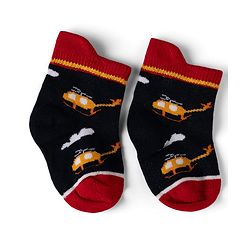 Cute Walk by Babyhug Cotton Knit Anti-bacterial Anti-skid Ankle Length Striped Socks With Animal & Star Design Pack of 3 - Red, Yellow & White