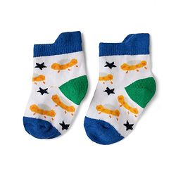 Cute Walk by Babyhug Cotton Knit Anti-bacterial Anti-skid Ankle Length Striped Socks With Animal & Star Design Pack of 3 - Red, Yellow & White