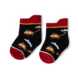 Cute Walk by Babyhug Cotton Knit Anti-bacterial Anti-skid Ankle Length Striped Socks With Animal & Star Design Pack of 3 - Red, Yellow & White