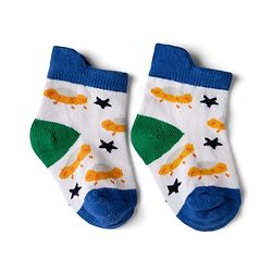 Cute Walk by Babyhug Cotton Knit Anti-bacterial Anti-skid Ankle Length Striped Socks With Animal & Star Design Pack of 3 - Red, Yellow & White