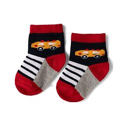 Cute Walk by Babyhug Cotton Knit Anti-bacterial Anti-skid Ankle Length Striped Socks With Animal Design Pack of 3 - Grey, Black & White
