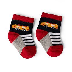 Cute Walk by Babyhug Cotton Knit Anti-bacterial Anti-skid Ankle Length Striped Socks With Animal Design Pack of 3 - Grey, Black & White